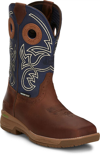 JUSTIN WORK Men's 11" Nitread Nano Composite Toe Waterproof Work Boot Prussian Blue - CR3202