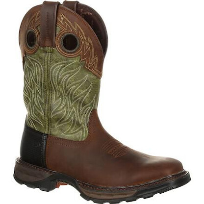 DURANGO WORK Men's 11" Maverick XP™ Soft Toe Waterproof Western Work Boot Brown/Forest Green - DDB0177