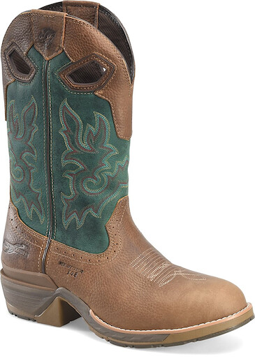 Double-H Boots Men’s 12” Phantom Rider Censure Composite Toe Western Work Boot Brown/Green - DH5423