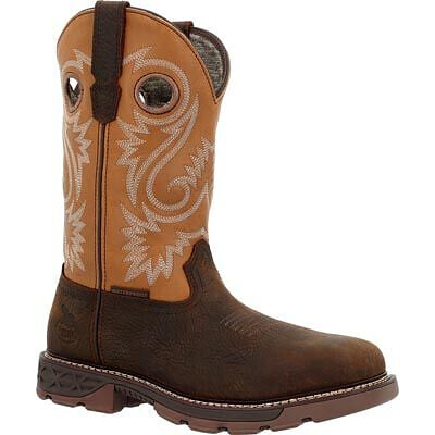 GEORGIA BOOT Men's 11" Carbo-Tec FLX Alloy Toe Waterproof Pull On Work Boot Brown/Orange - GB00672