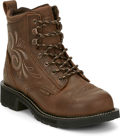 JUSTIN WORK Women's 6" Katerina Steel Toe Waterproof Work Boot Aged Bark Brown - GY985