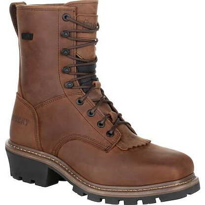 ROCKY WORK Men's 9" Square Toe Logger Soft Toe Waterproof Work Boot Dark Brown - RKK0276