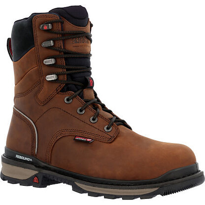 ROCKY WORK Men's 8" Rams Horn Composite Toe Waterproof Work Boot Brown - RKK0394
