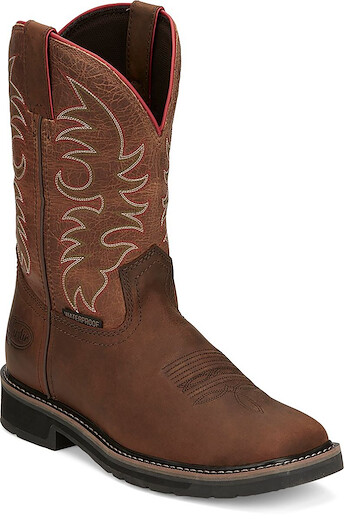 JUSTIN WORK Men's 11" Boots Driller Soft Toe EH Waterproof Work Boot Pecan Brown - SE3116
