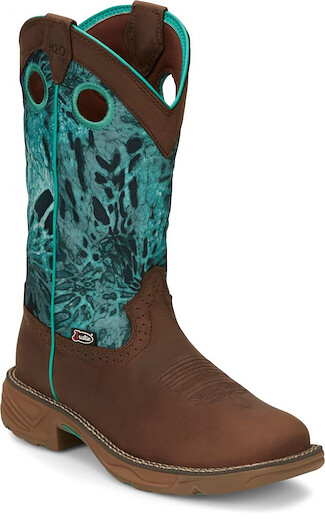 JUSTIN WORK Women's 11" Rush Soft Toe EH Waterproof Work Boot Turquoise/Brown - SE4355
