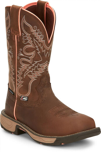 JUSTIN WORK Women's 11" Rush Composite Toe Waterproof Work Boot Rural Chocolate Water Buffalo - SE4357