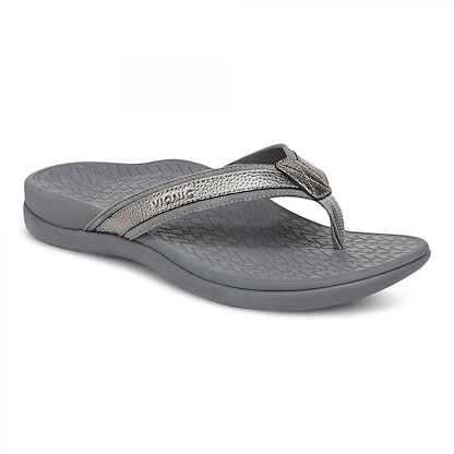 Vionic Women's Tide 2.0 Toe Post Sandal Pewter Metallic Leather - J7545L2020