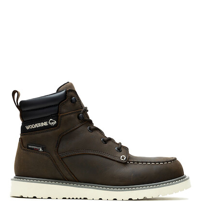 WOLVERINE Men's 6" Trade Wedge Moc Toe Soft Toe Waterproof Work Boot Dark Brown - W230041
