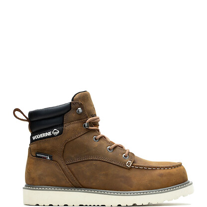WOLVERINE Men's 6" Trade Wedge Moc Toe Soft Toe Waterproof Work Boot Sudan Brown - W230042