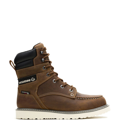 WOLVERINE Men's 8" Trade Wedge Moc Toe Steel Toe Waterproof Work Boot Sudan Brown - W251055