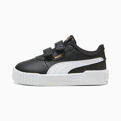 Puma Unisex Toddler Carina Hook and Loop Shoes, Black-White-Gold