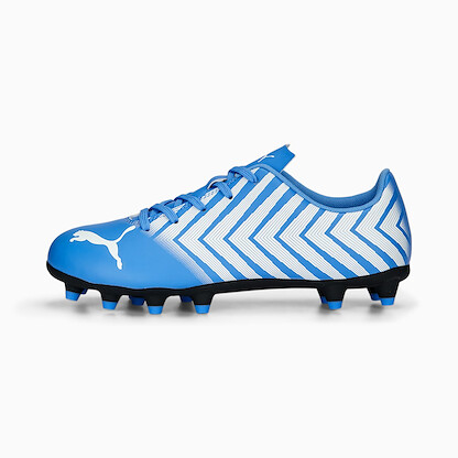 PUMA Kids' Tacto II Jr Firm Ground/Artificial Ground Soccer Cleats Dusky Blue/Puma White - 10670409