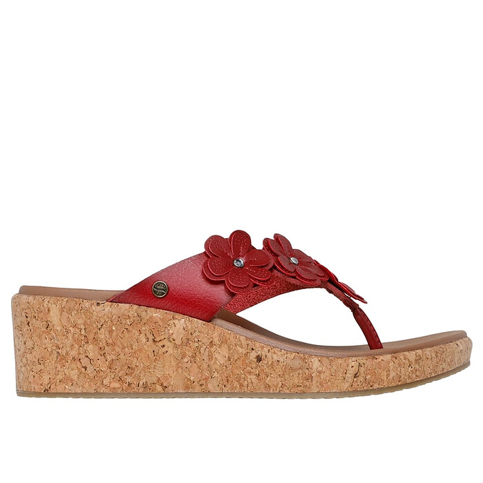 Skechers Women's Arch Fit Beverlee Rare Blossom Wedge Thong Sandal Red - 119988-RED