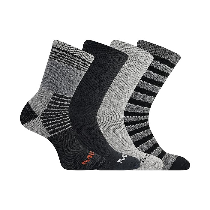Merrell Unisex Thermal Hiking Crew Socks Black Assorted (4 pairs) - MEA33676C4B2001-BKAST