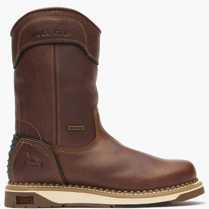 GEORGIA BOOT Men's 10" AMP LT Wedge Soft Toe Waterproof Pull On Work Boot Brown - GB00369