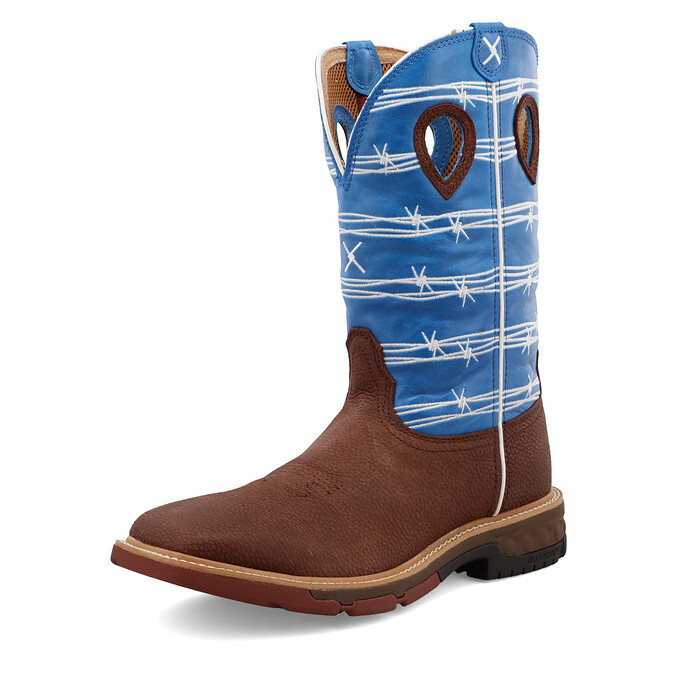 Twisted X Men's 12" Soft Toe Western Work Boot Burgundy/Sky Blue - MXB0001