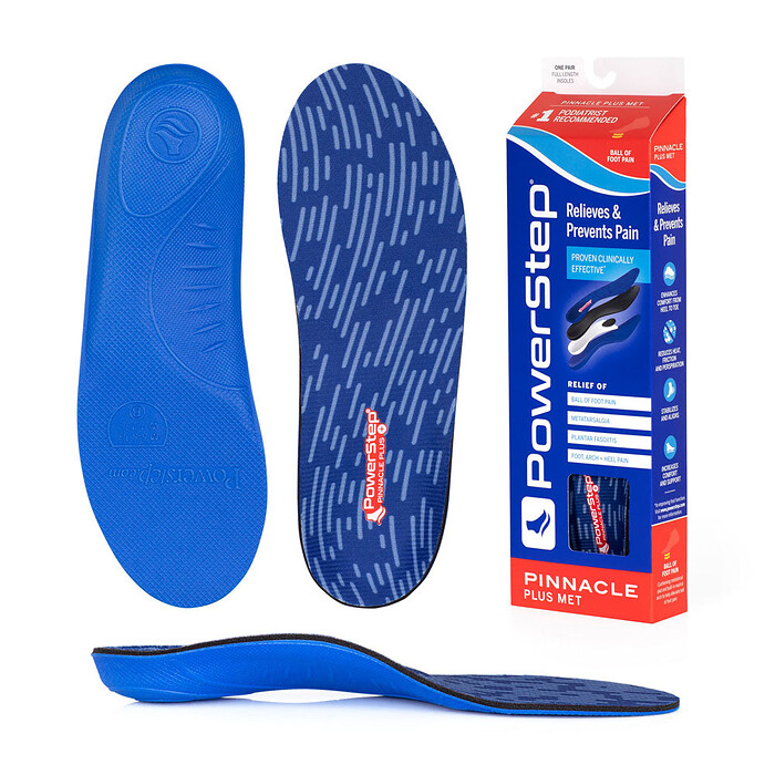 PowerStep Unisex Pinnacle Plus Met Pain Relief Insoles for Metatarsalgia Red/Blue (1 pair) - 5009-01