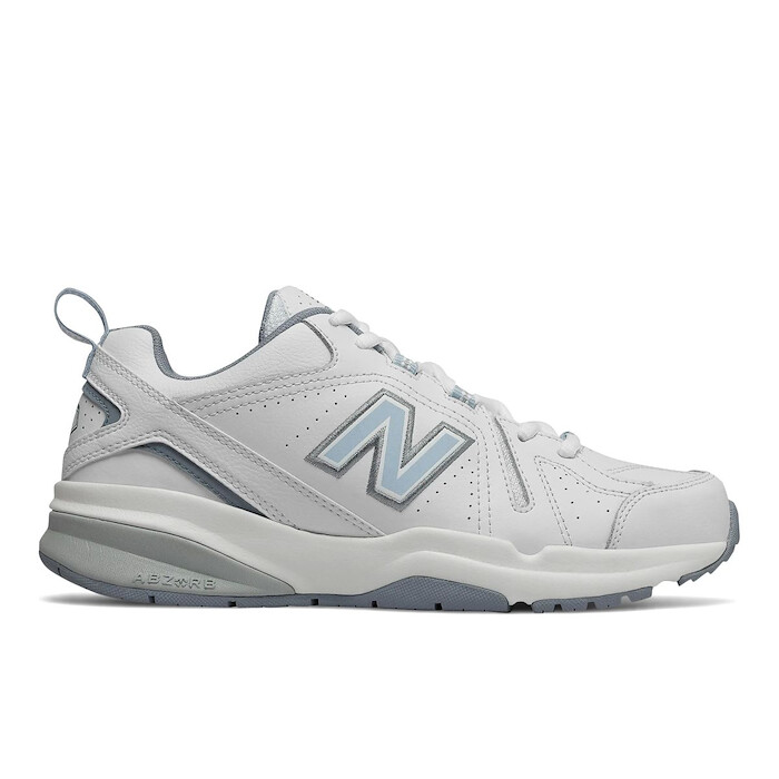 New Balance Women's WX608v5 Leather Cross Training Shoe White/Light Blue - WX608WB5