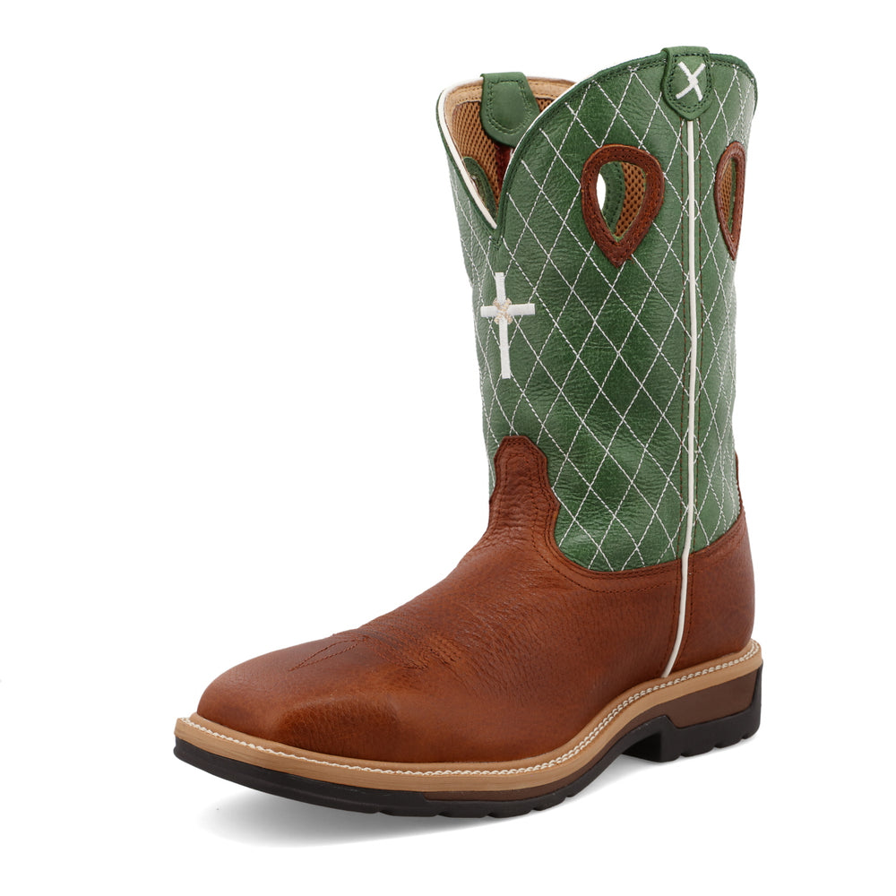 Twisted X Men's 12" Steel Toe Western Work Boot Cognac Glazed Pebble/Lime - MLCS002